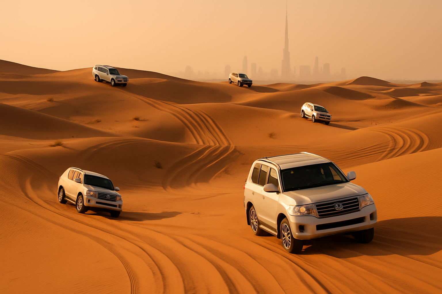 Adventurous desert safari experience with 4x4 vehicles in Dubai dunes