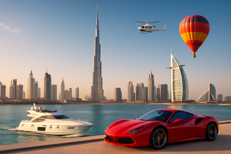 Dubai skyline with Burj Khalifa and luxury travel experiences