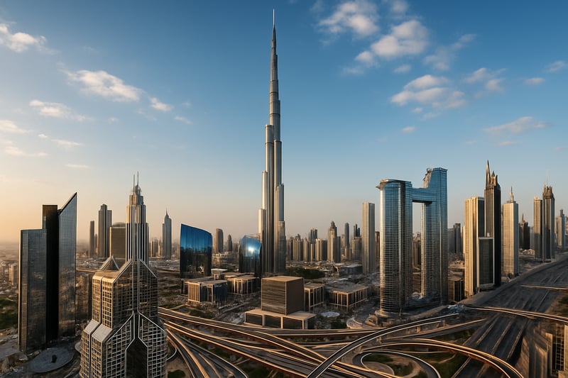 Dubai skyline with Burj Khalifa and modern architecture